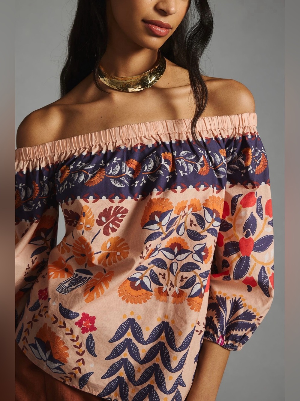 NEW FARM Rio Off the Shoulder printed poplin top